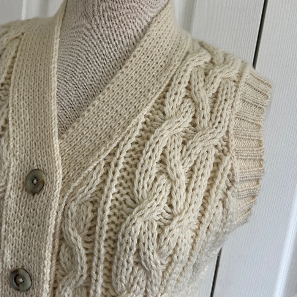 Vintage Aran Fisherman Wool Cream Cable Knit Sweater Vest - Picture 6 of 16